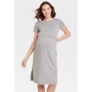 Isabel Maternity Short sleeve side tie pullover dress Gray Size XL